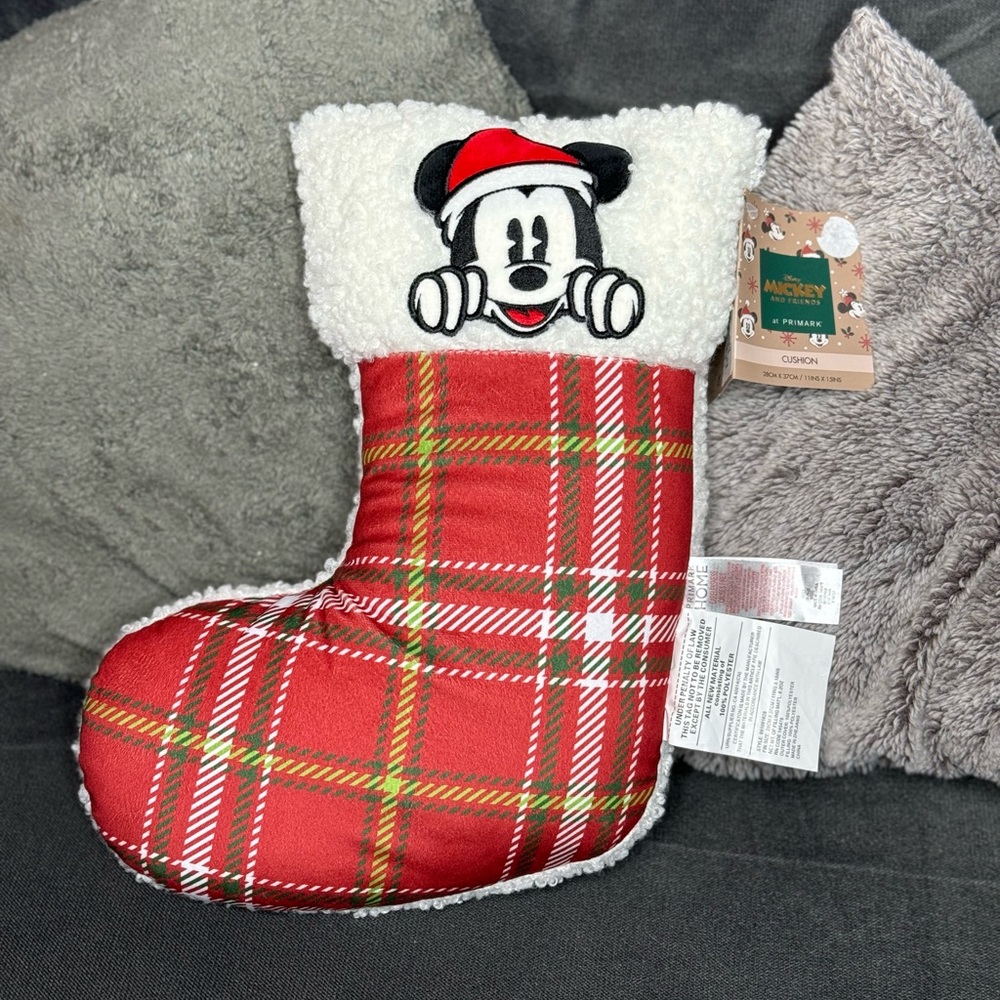 NWT Primark Disney Mickey Mouse Stocking Boot 15" Pillow Cushion